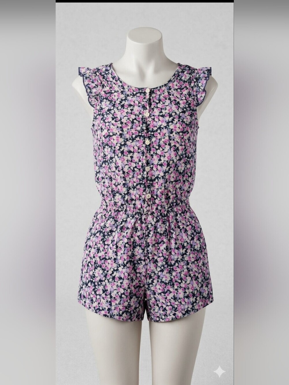 Squeeze Navy Floral Button-Front Top with Pink Accents